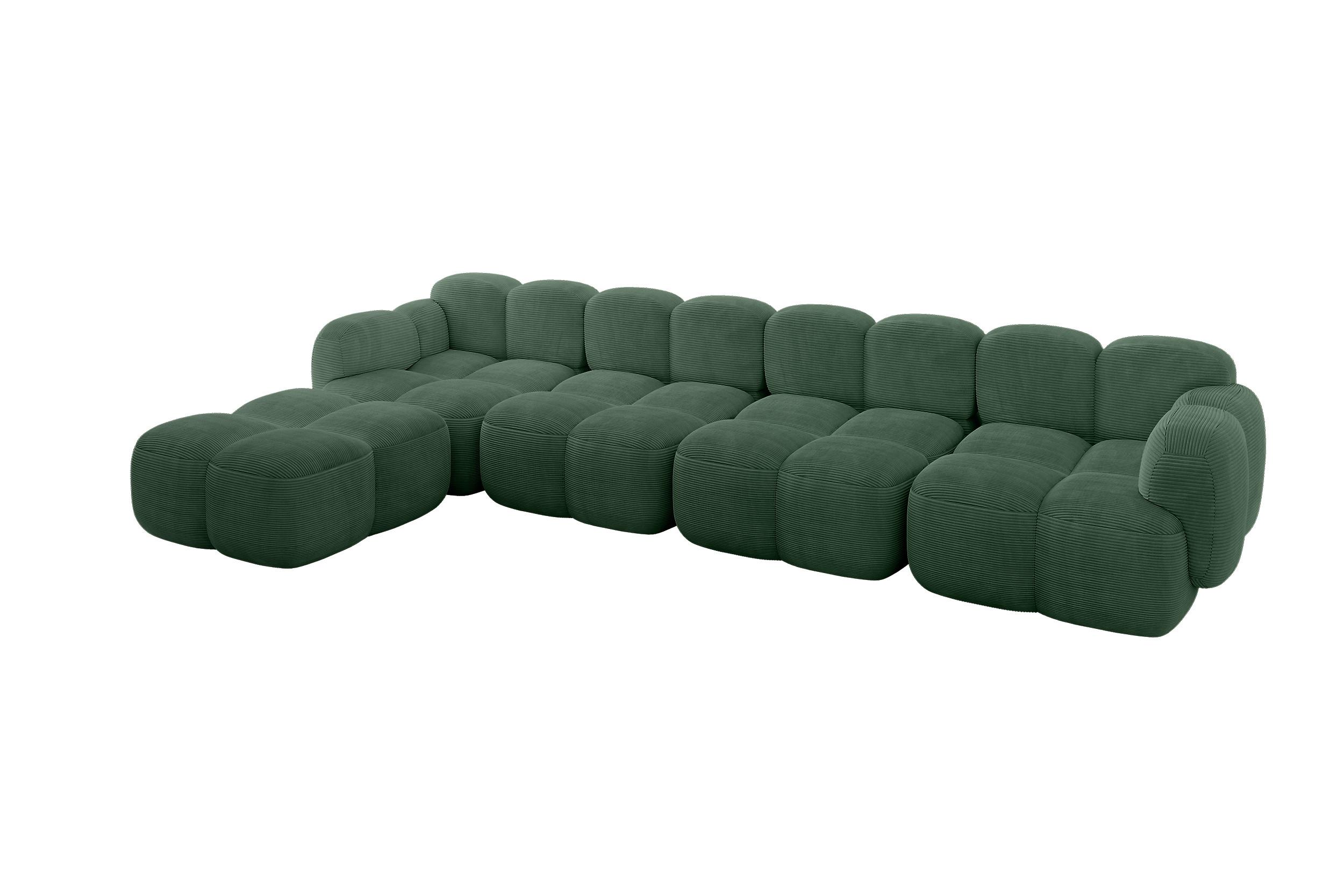 ECKSOFA modulares Sofa Links Miko-L3 390x205x75 Grün Cord - Waldgrün/Schwarz, Holzwerkstoff/Kunststoff (390/205cm) - ALTDECOR