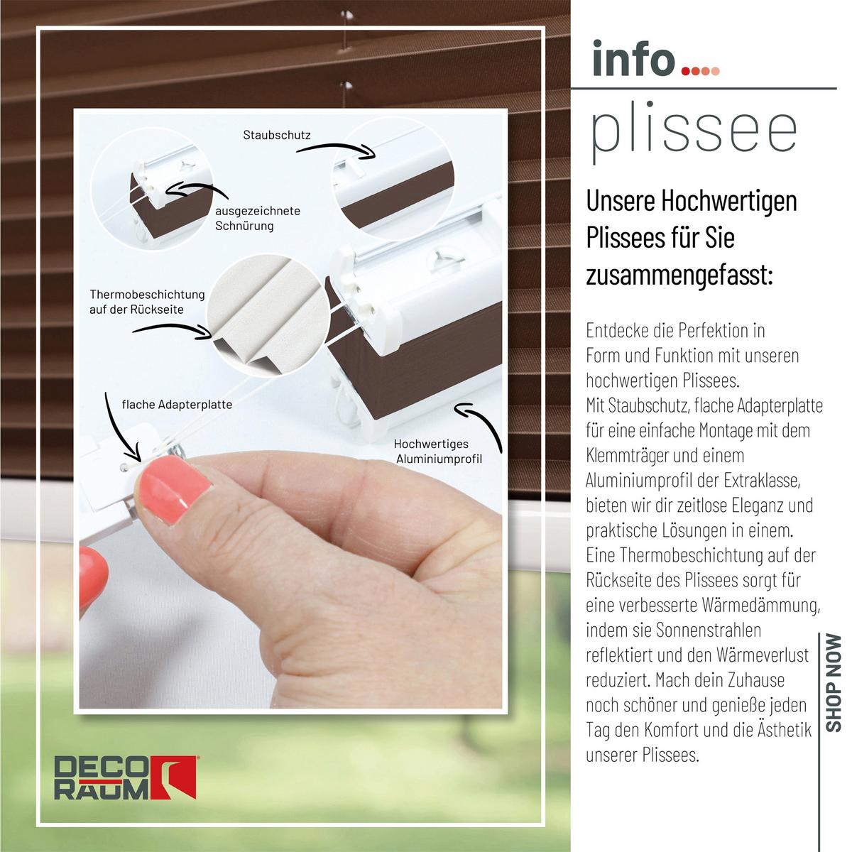 PLISSEE Thermo Basic 75 x 150cm Klemmfix ohne Bohren - Hellbraun, Textil (75/150/150cm) - Deco-Raum