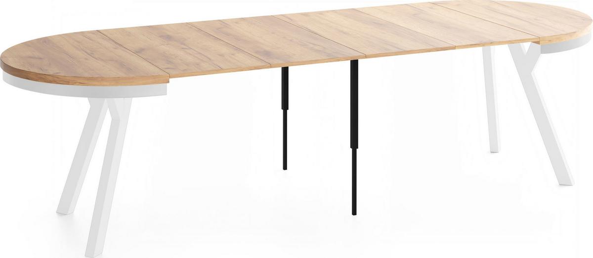 ESSTISCH Vero Neo Weiß rund ausziehbar verlängerbar, Eiche Braun 100-300/100/77 cm - Eiche Wotan/Weiß, Holz/Holzwerkstoff (100/300/77cm) - WFL GROUP