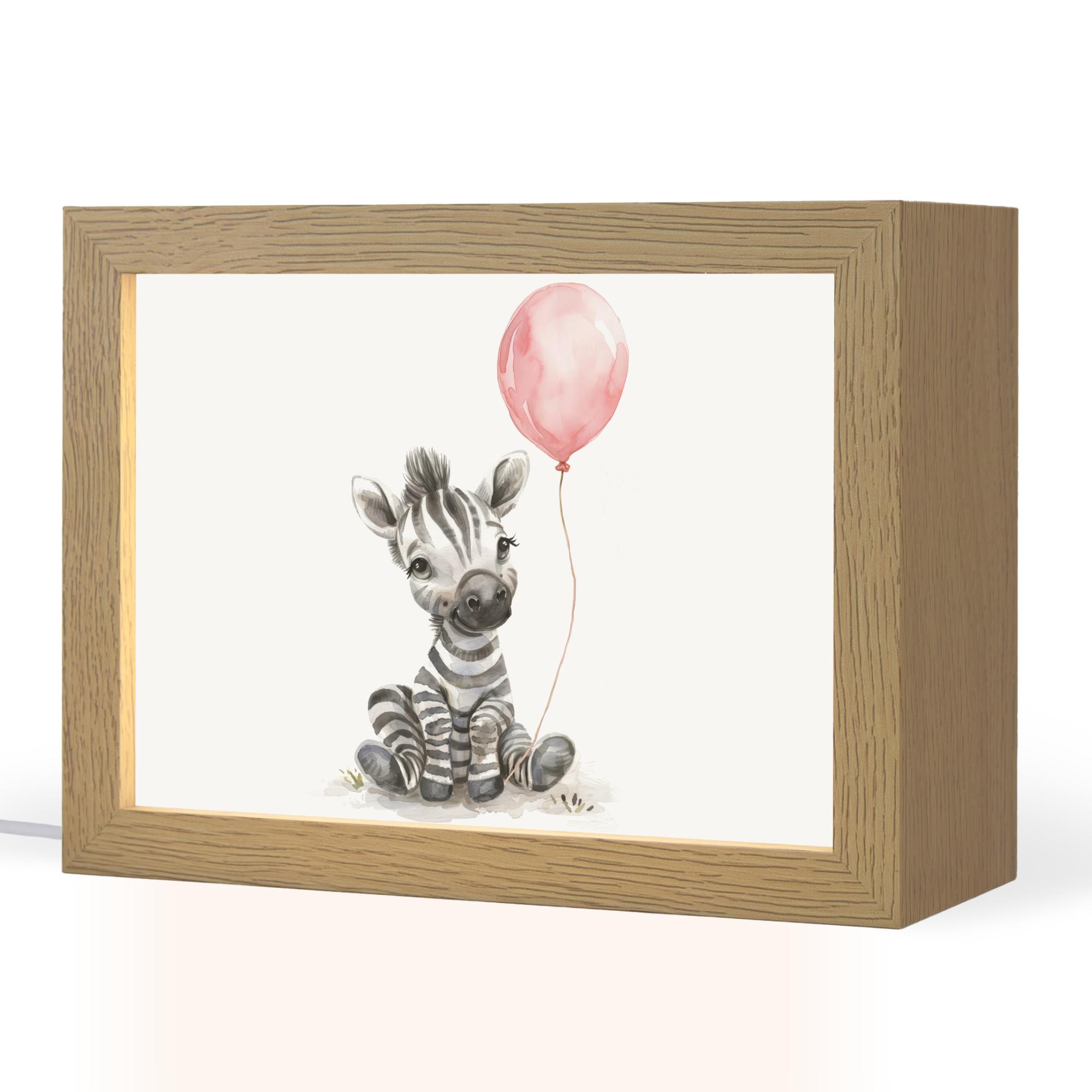 NACHTTISCHLAMPE Zebra - Baby - Tiere - Rosa Luftballon 20x15 cm - Weiß, Holzwerkstoff (8/20/15cm) - OnlyWow