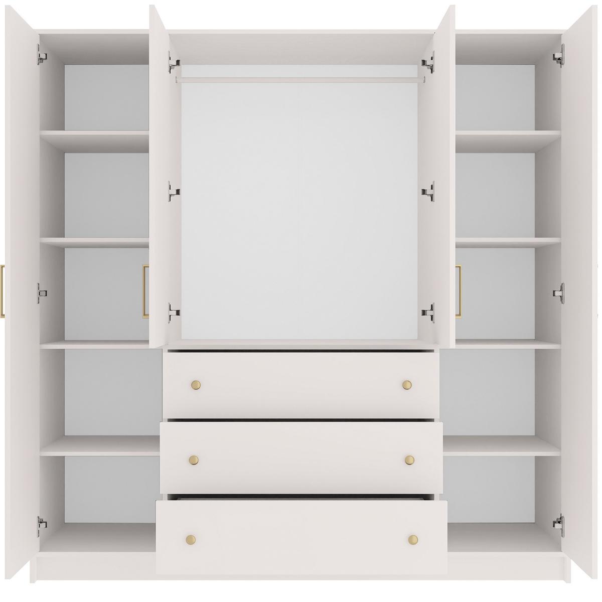 DREHTÜRENSCHRANK Rilo mit 4 Türen und 3 Schubladen, 200 cm, Kaschmir - Kaschmir/Goldfarben, Holzwerkstoff (196/200/58cm) - Beautysofa