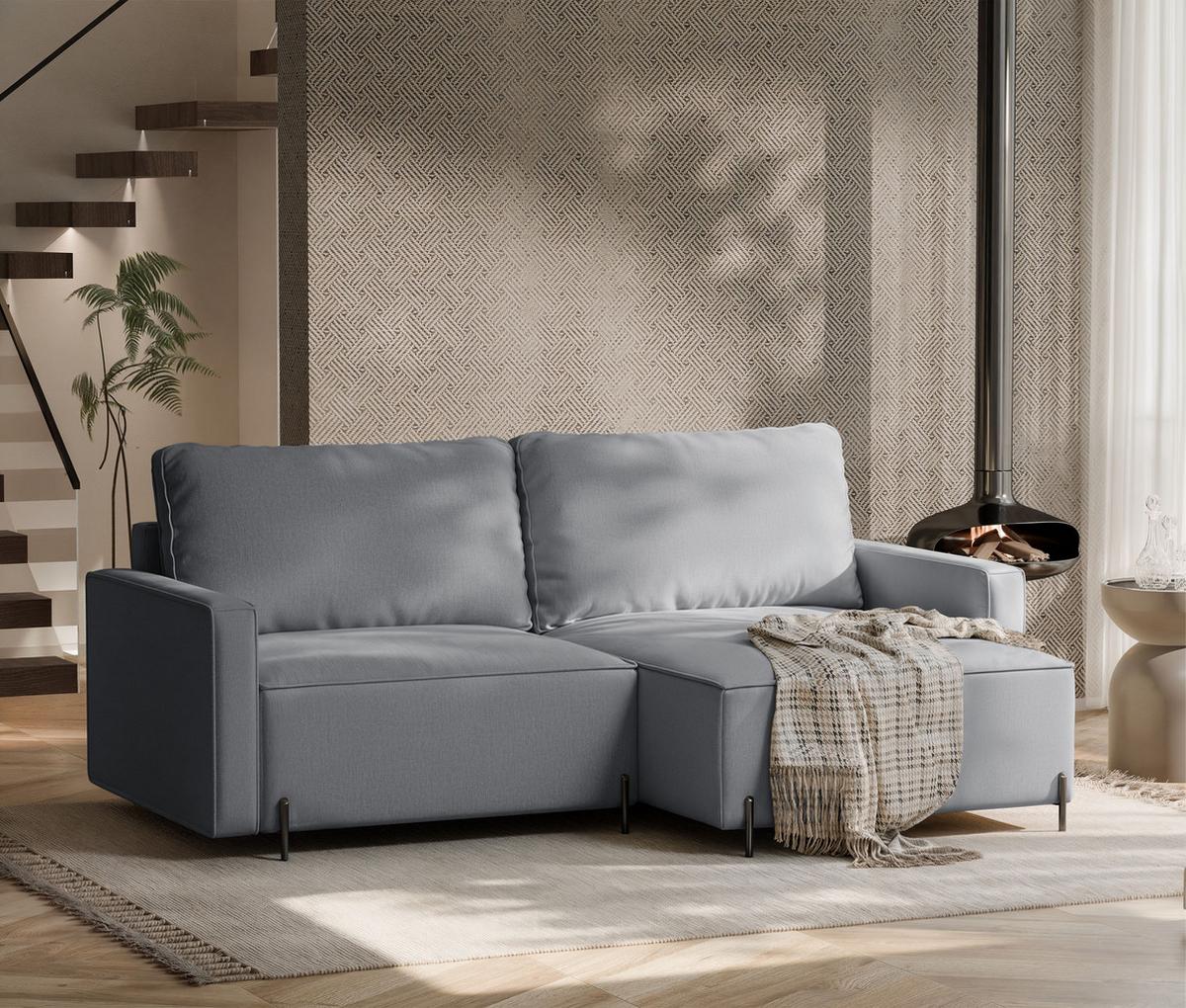 ECKSOFA LEO Rechts, mit Schlaffunktion und Bettkasten, Grau - Grau, Textil/Metall (229/148cm) - Idohome