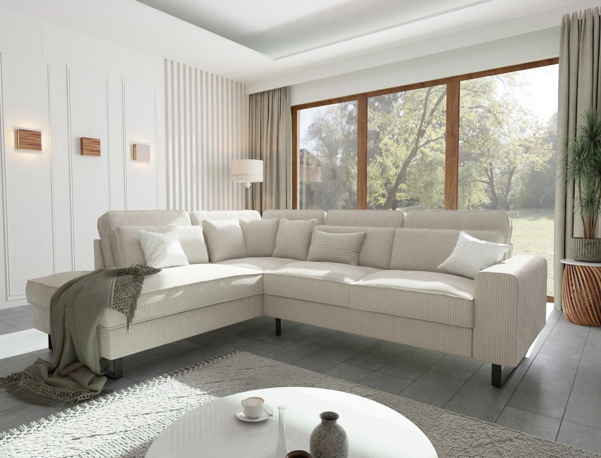 ECKSOFA Floe Beige Cord - Beige/Schwarz, Holz/Kunststoff (290/231cm) - S-Style Möbel