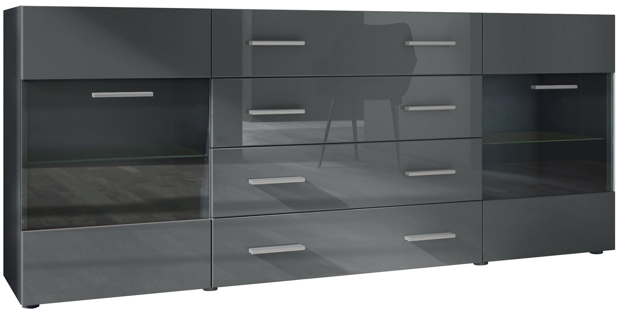 SIDEBOARD Carlos Grau Hochglanz - Grau, Holzwerkstoff (166/72/35cm) - Vladon