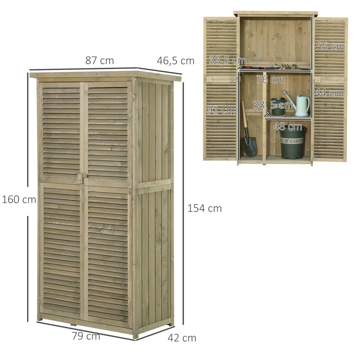 GERÄTESCHUPPEN Gerätehaus Geräteschrank, 4 Fächer, Kiefer, Tannenholz, Grau - Grau, Holz (46.5/160/87cm) - Outsunny