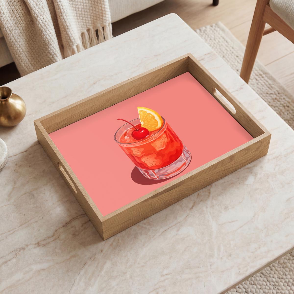 TABLETT Glas - Eiswürfel - Zitrone - Kirsche 40x30 cm - Rosa, Holz (40/5/5cm) - OnlyWow
