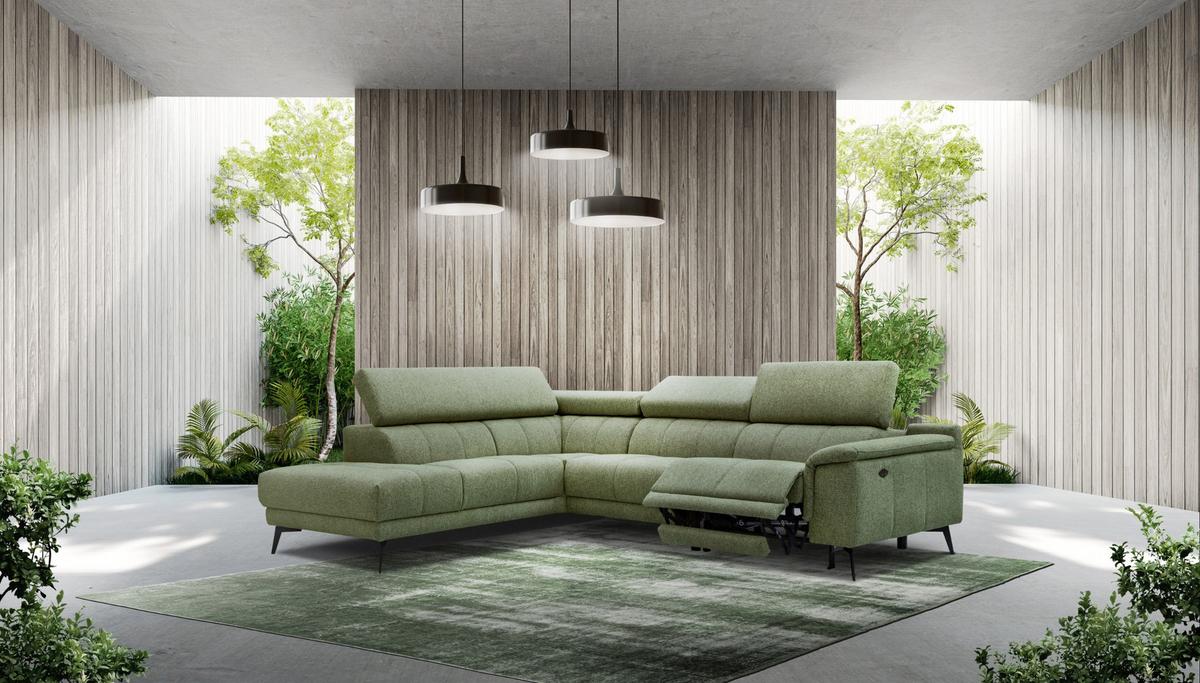 ECKSOFA FIERO 5-Sitzer mit 1 Relaxfunktion, olivgrün - Olivgrün, Holzwerkstoff/Textil (228/290cm) - Wozimo