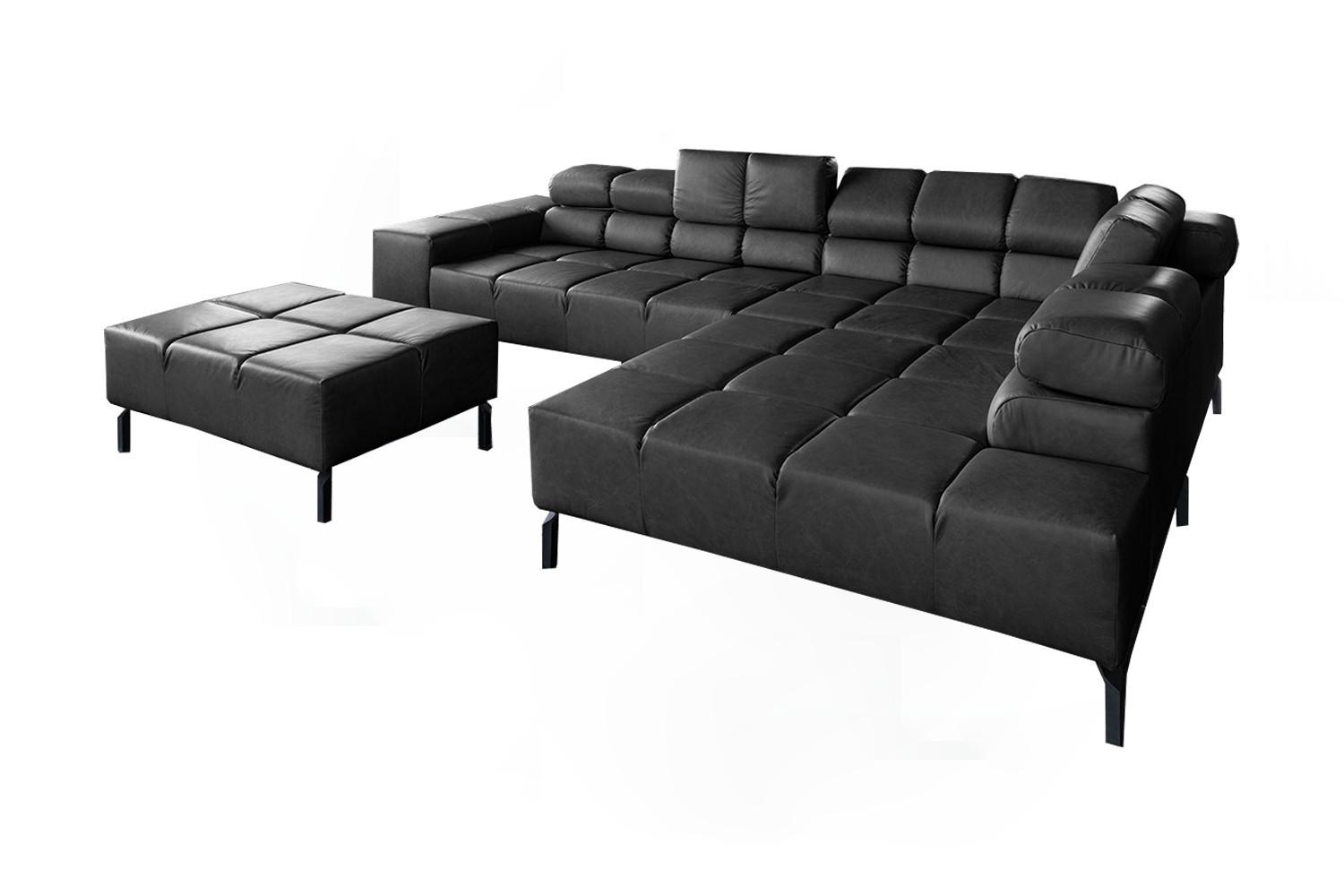 ECKSOFA NELSON Schwarz Leder Relaxfunktion - Schwarz, Leder/Metall (321/216cm) - KAWOLA