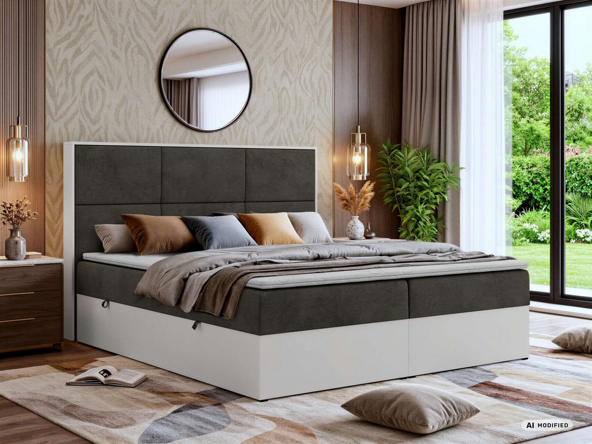 BOXBETT DELVIT 140/200 - Dunkelgrau Velvet - Topper Visco - H4 - Dunkelgrau/Anthrazit, Kunststoff/Textil (140/200cm) - MKS