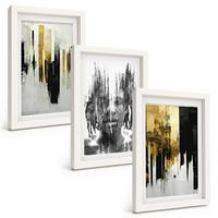 BILDER SET 3er Set - 20x30 cm Weißer Rahmen - Kontrastierende abstrakte Porträts - Weiß, Kunststoff (20/30cm) - TULUP