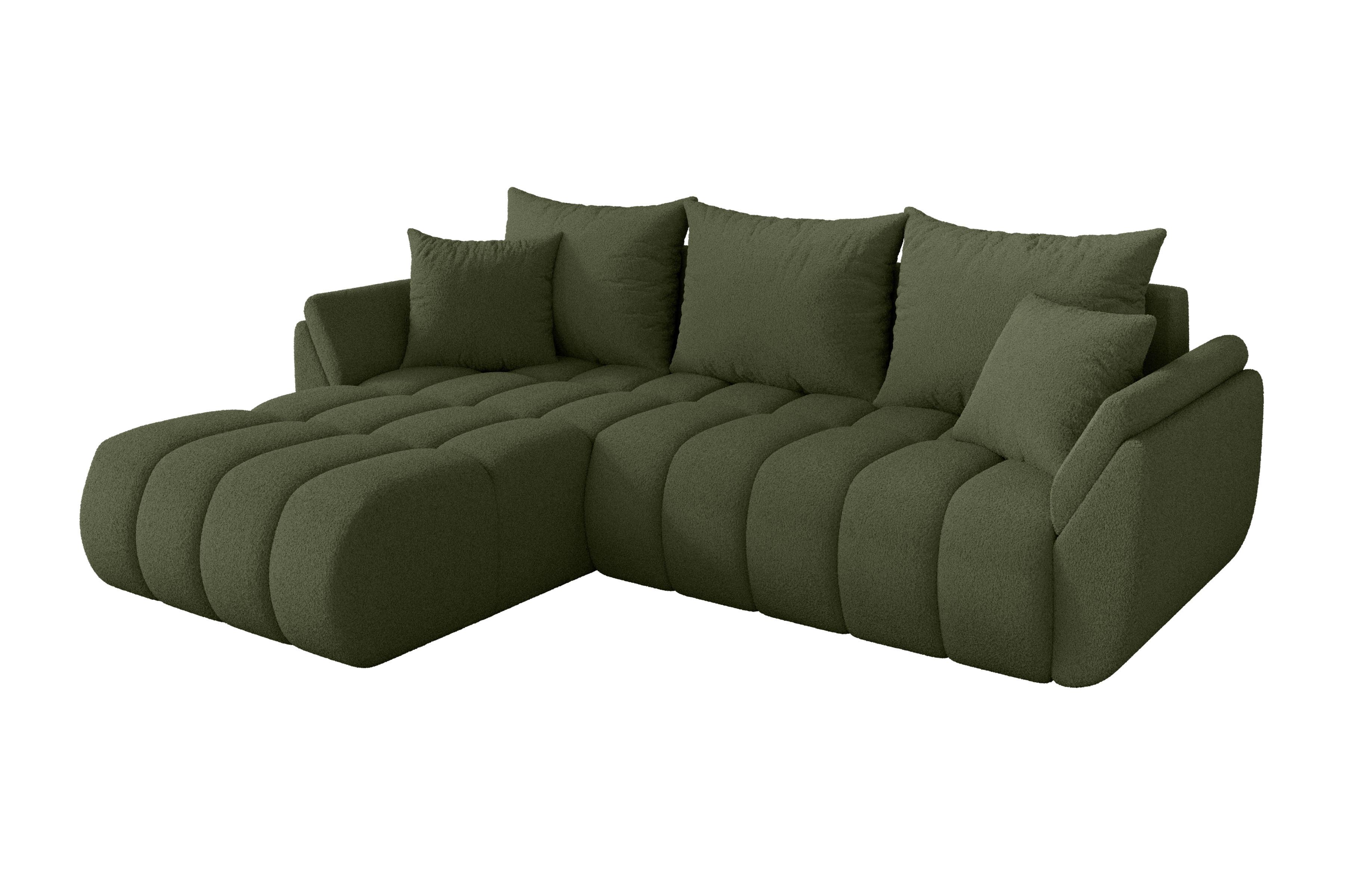ECKSOFA mit Schlaffunktion Ottomane Links TOKO-L-v1 277x194x86 Grün Bouclé - Schwarz/Olivgrün, Holzwerkstoff/Kunststoff (277/194cm) - ALTDECOR