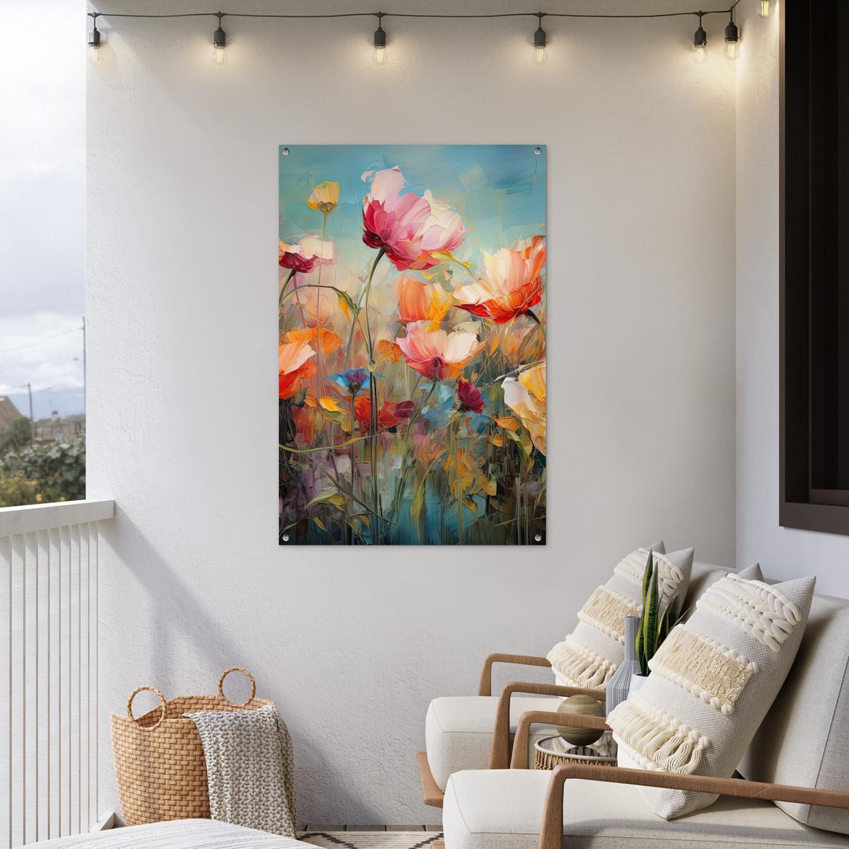 GARTENPOSTER Blumen - Aquarell - Kunst - Botanisch - Natur Outdoor Bilder 80x120 cm - Orange, Kunststoff (80/120/0.2cm) - OnlyWow
