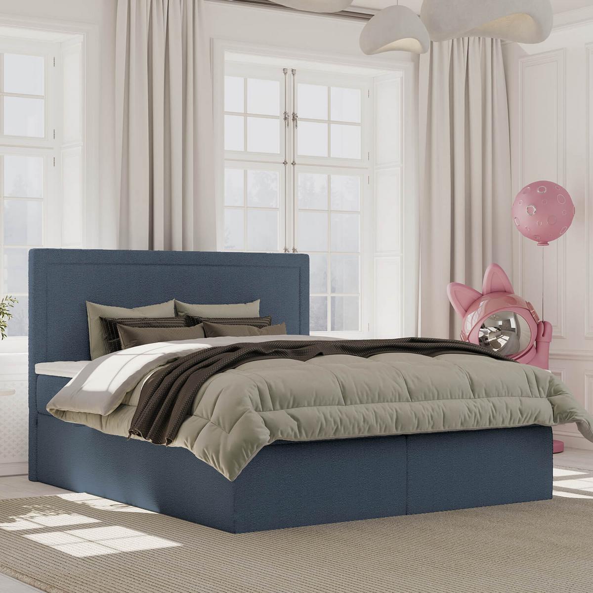 BOXBETT Jodan 180/200 cm Marineblau im Baloo Stoff - Schwarz/Dunkelblau, Holz/Holzwerkstoff (180/200cm) - AltaBeds