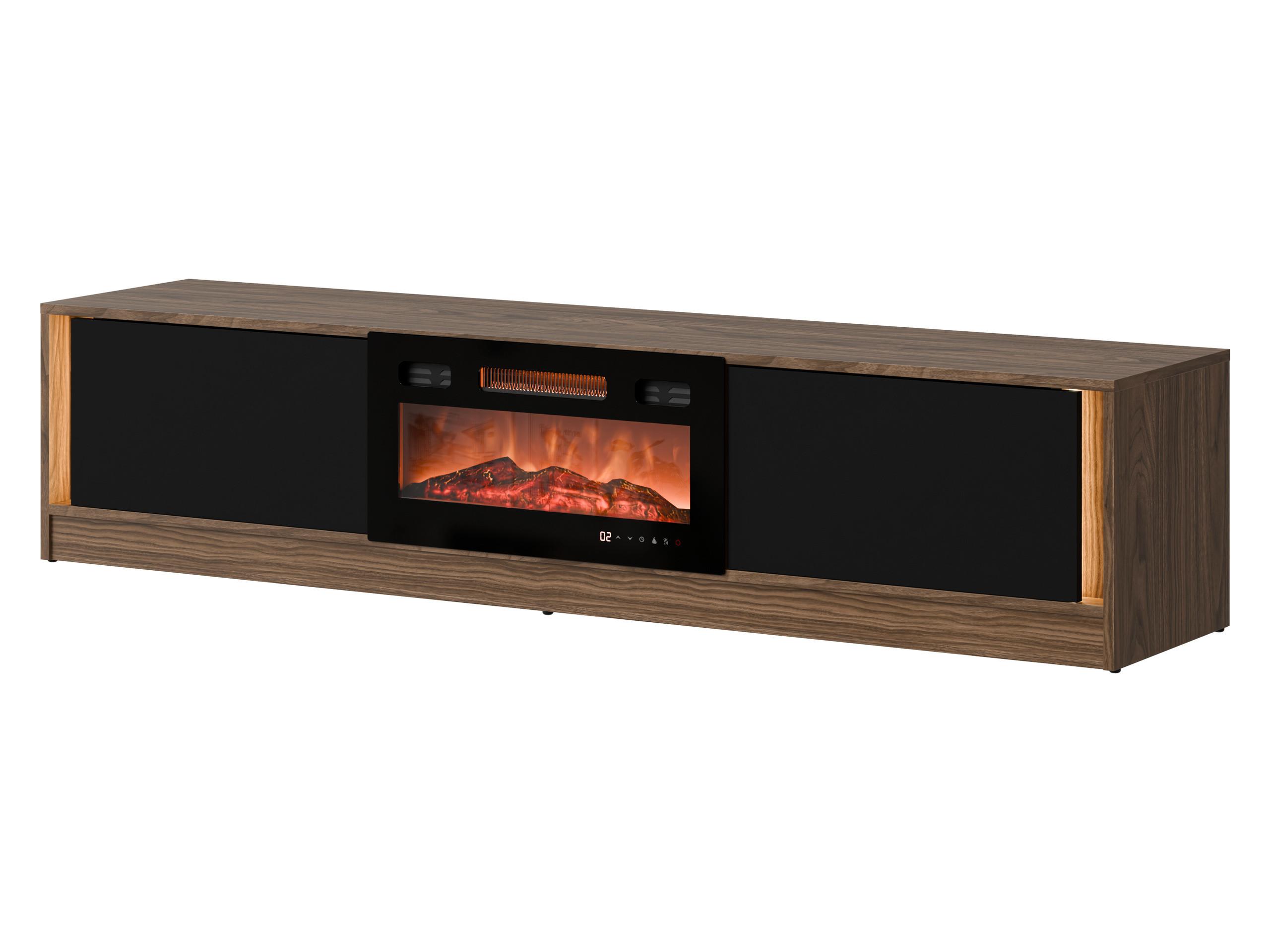TV-LOWBOARD Mizu mit Kamin - Nussbaumfarben/Schwarz, Holzwerkstoff (180/40/39cm) - MIRJAN24
