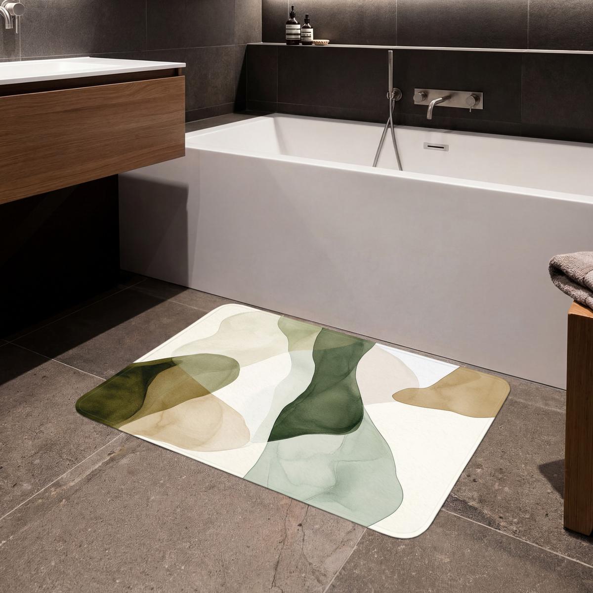 BADEMATTE Japandi - Abstrakt - Grün 90x60 cm - Grün, Textil (90/60cm) - OnlyWow