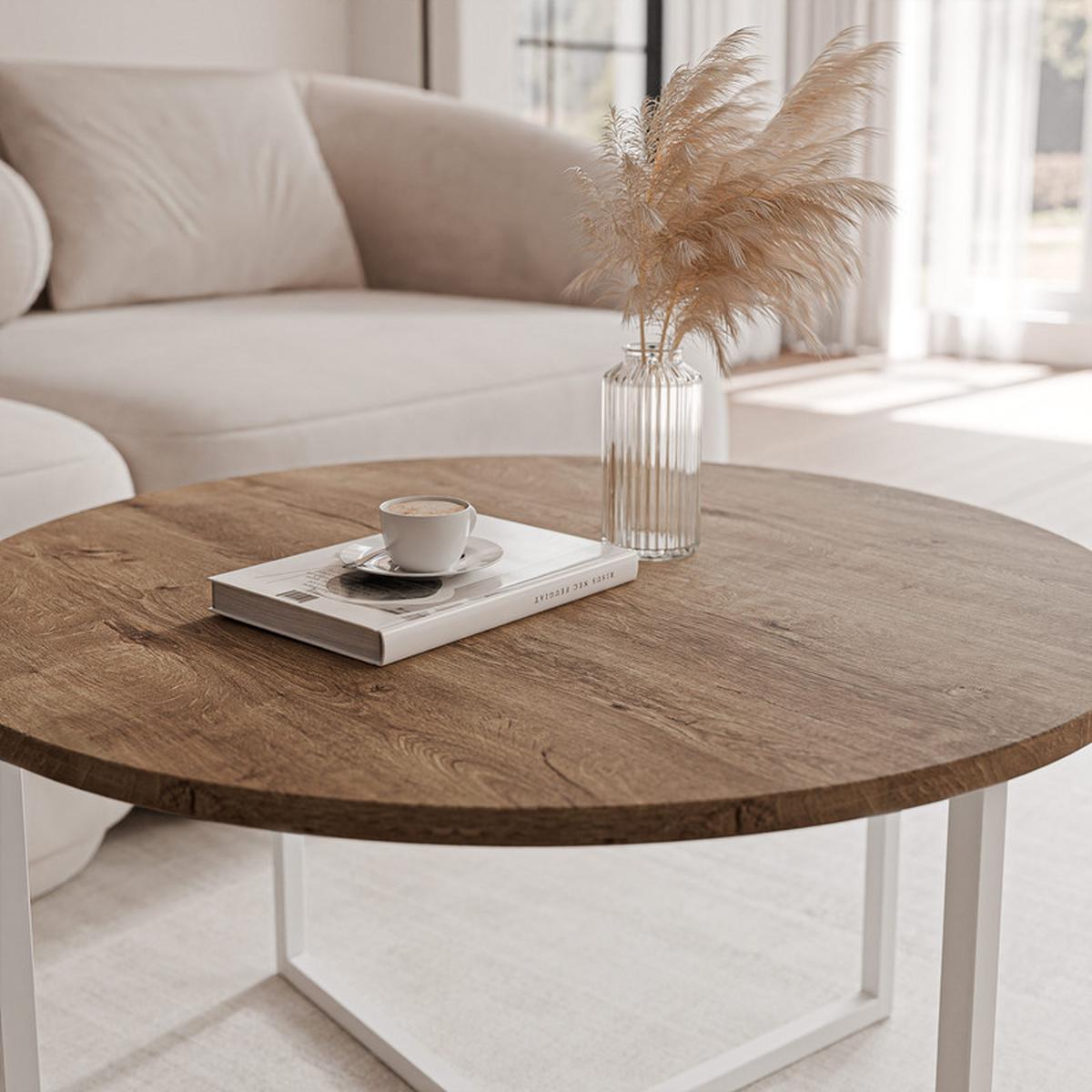 COUCHTISCH BESARO 75/47 cm runden, Weiß / Lefkas-Eiche - Eiche San Remo/Weiß, Metall (75/75/47cm) - Idohome
