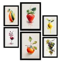 POSTER Set Mit 6 Lebendige Früchte Plakate Von Obst, Gemüse Im Aquarell Kunst A3 & A4 Rahmenlos - Klar, Papier (29/3cm) - Nacnic
