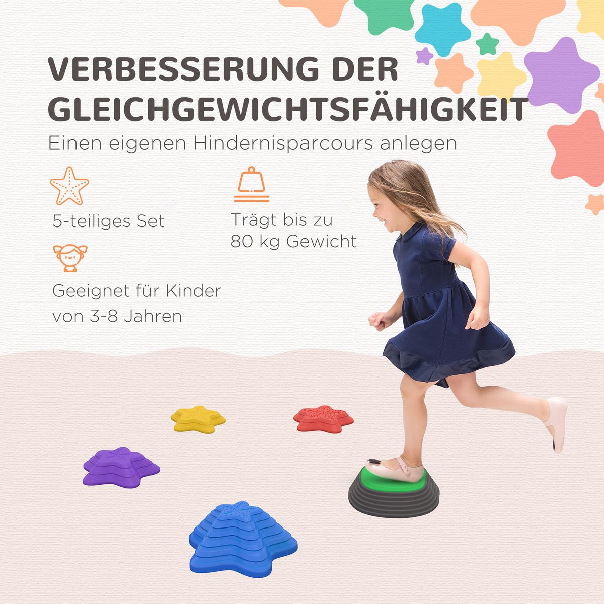 FLUSSSTEINE, 5-tlg. Balanciersteine für Kinder, Trittsteine bis 80 kg Belastbar - Multicolor, Kunststoff (36.5/16/36.5cm) - ZONEKIZ