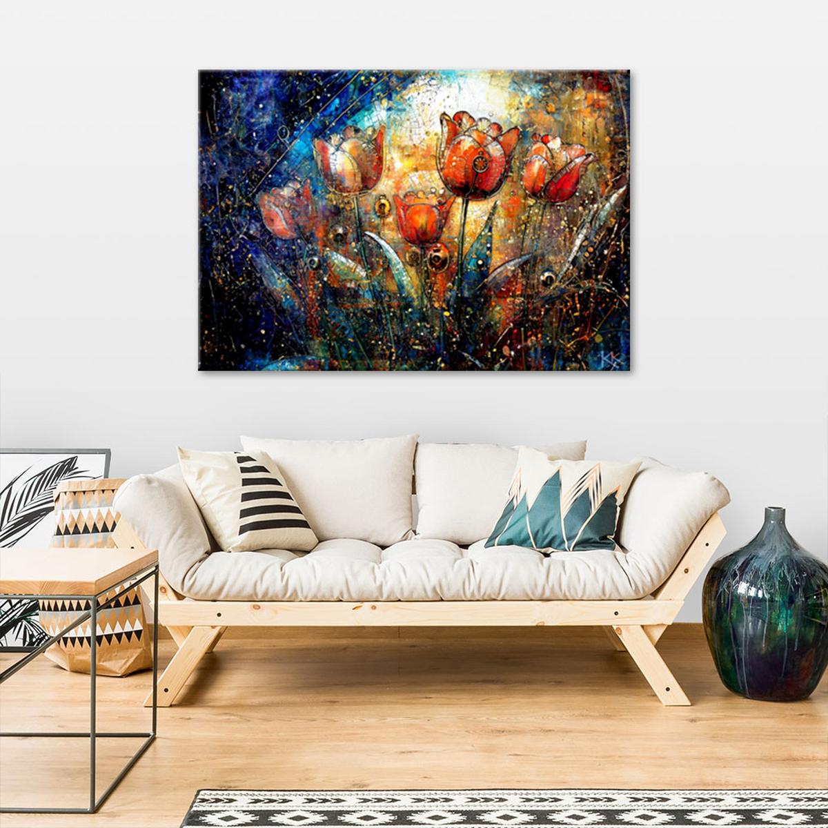 LEINWANDBILD Abstrakte bunte Blumen 60x40cm - Lila, Textil (60/40cm) - Feeby