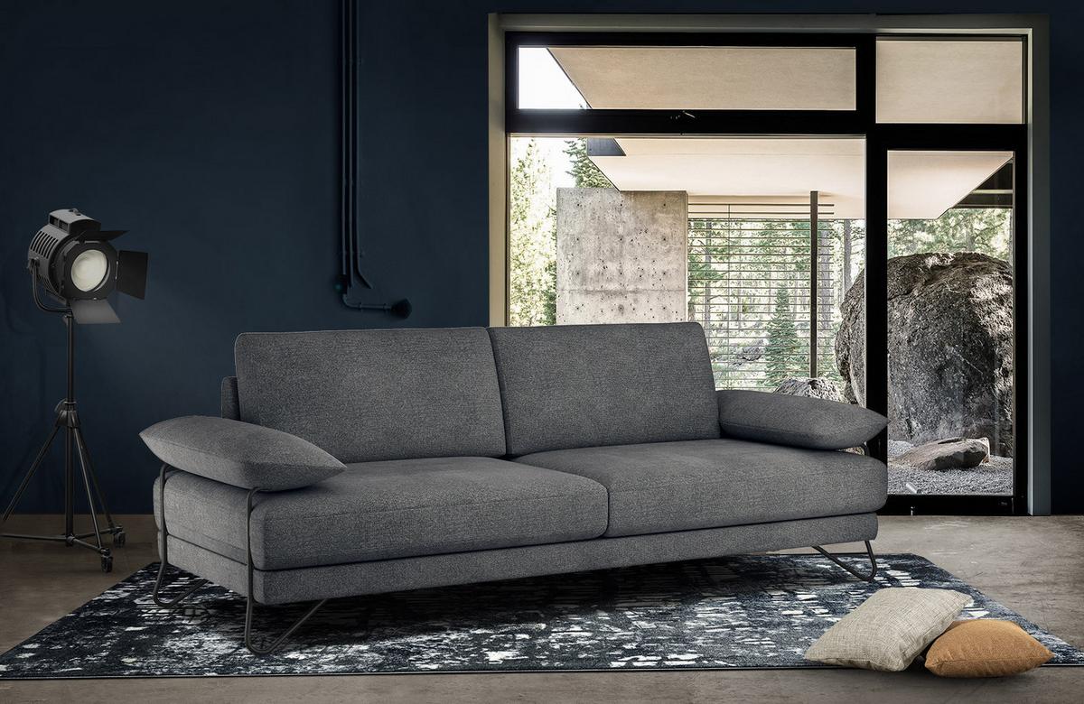 SOFA LORI 3-Sitzer, dunkelgrau - Dunkelgrau/Schwarz, Holzwerkstoff/Textil (245/87/96cm) - Wozimo
