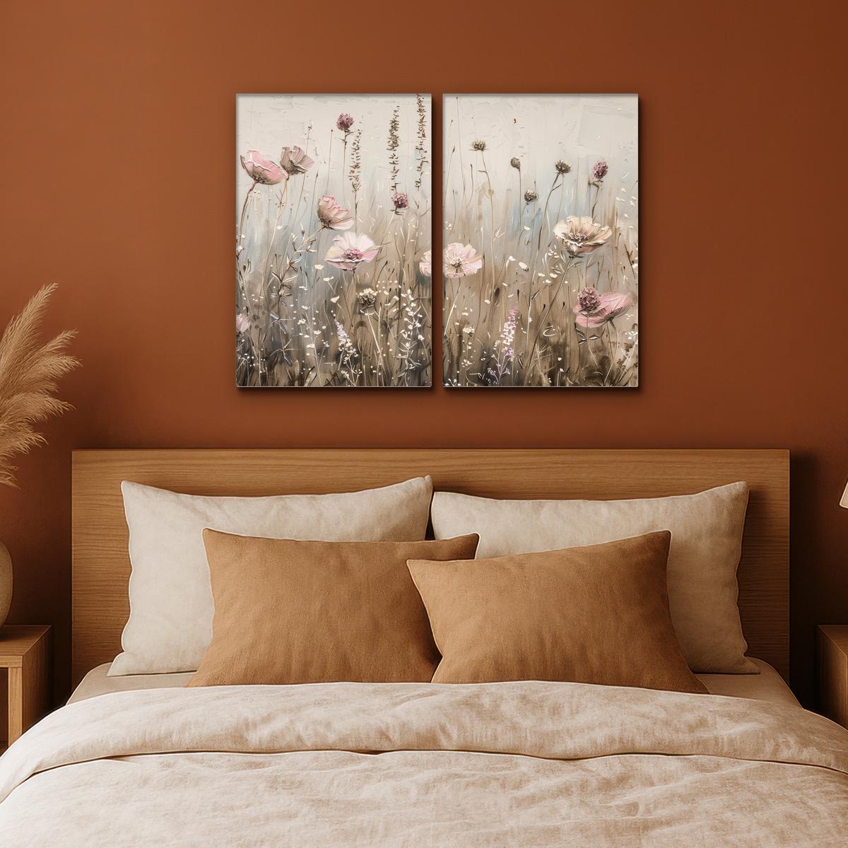 LEINWANDBILD 2er Set Blumen - Beige - Modern - Rosa 80x60 cm - Ecru, Textil (80/60cm) - MuchoWow