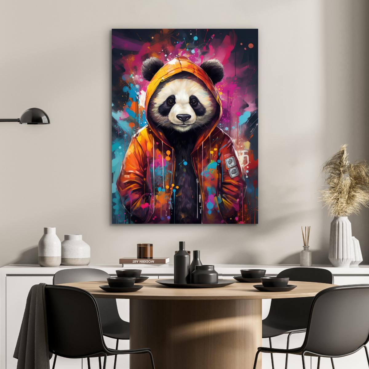 METALLBILD Panda - Jacke - Graffiti - Orange 60x80 cm - Orange, Metall (60/80cm) - MuchoWow