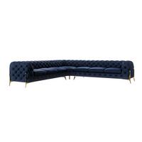 ECKSOFA Chesterfield Lexi Marineblau Samt - Goldfarben/Dunkelblau, Holz/Textil (323/323cm) - S-Style Möbel