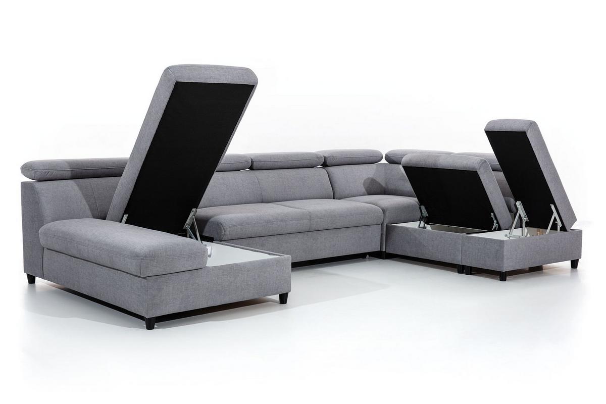 WOHNLANDSCHAFT Olettio Braun 342/205/96 cm – großes Sofa mit Schlaffunktion R - Schwarz/Braun, Holz/Textil (342/96/205cm) - AX Living