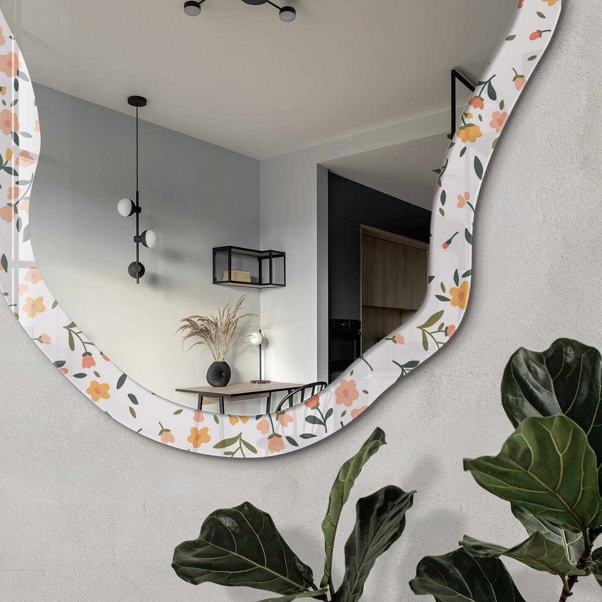 SPIEGEL 90x45 cm asymmetrisch mit Druck - Blumenmuster - Transparent, Glas (45/90/0.4cm) - TULUP