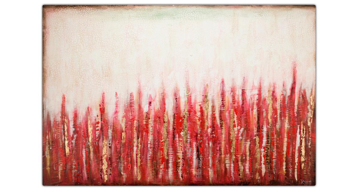 ACRYLBILD HANDGEMALT 120/80 cm - Beige/Rot, Holz/Textil (120/80cm) - KUNSTLOFT