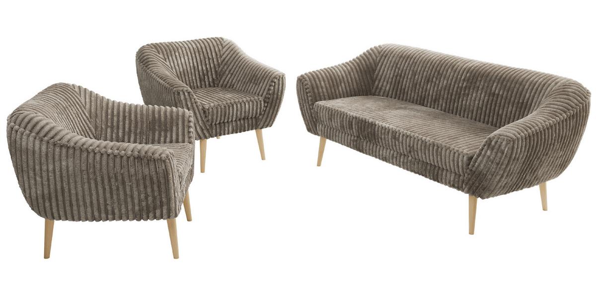 SITZGARNITUR PIRS 3+1+1 - Hellbraun Cord - Holzbeine - Hellbraun/Buchefarben, Holzwerkstoff/Textil (180/75/74cm) - MKS
