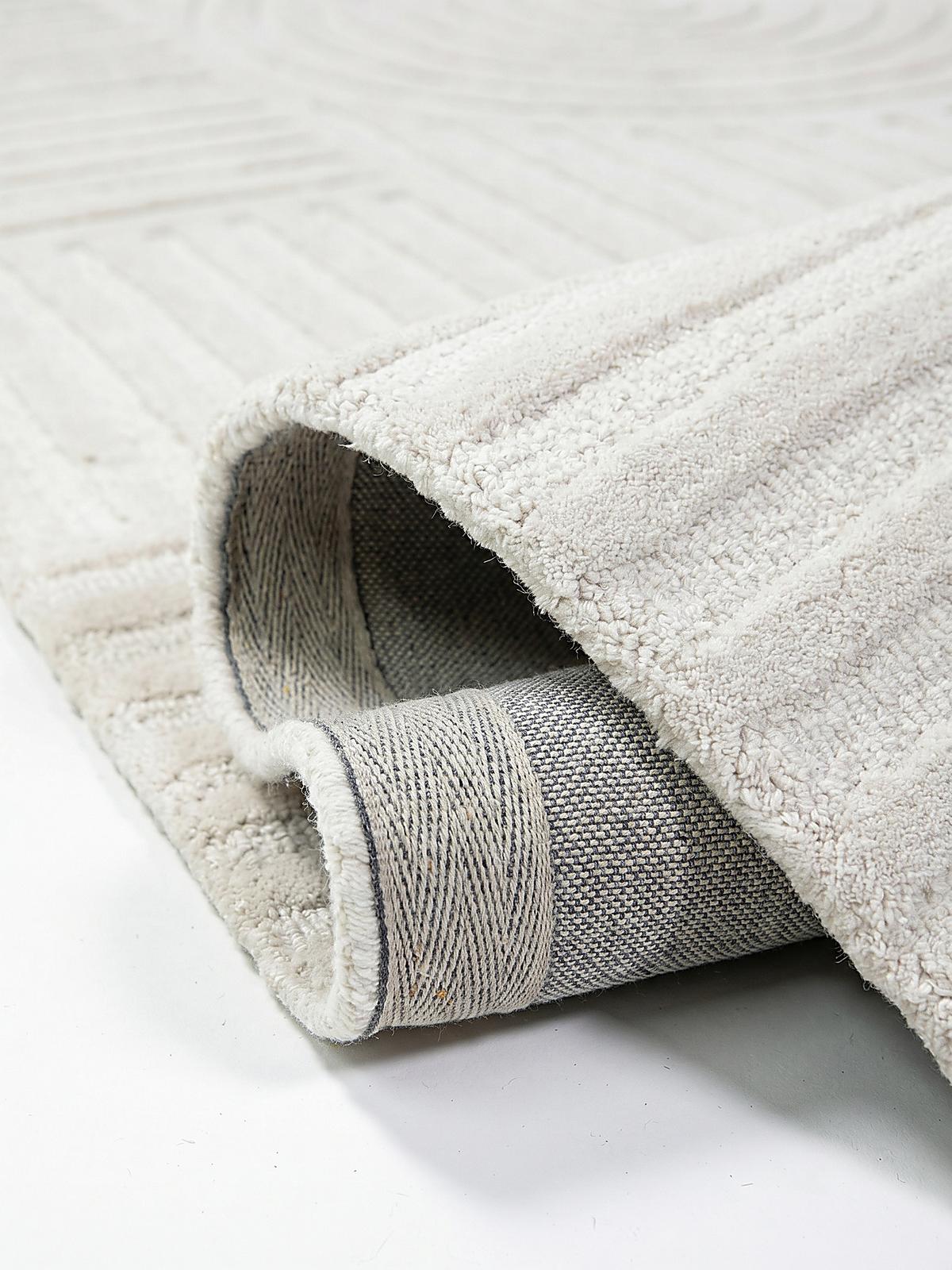TEPPICH aus Wolle LEVEN in Elfenbein, geometrisch, Ø 160 cm - Champagner, Textil (160/160cm) - KADIMA DESIGN