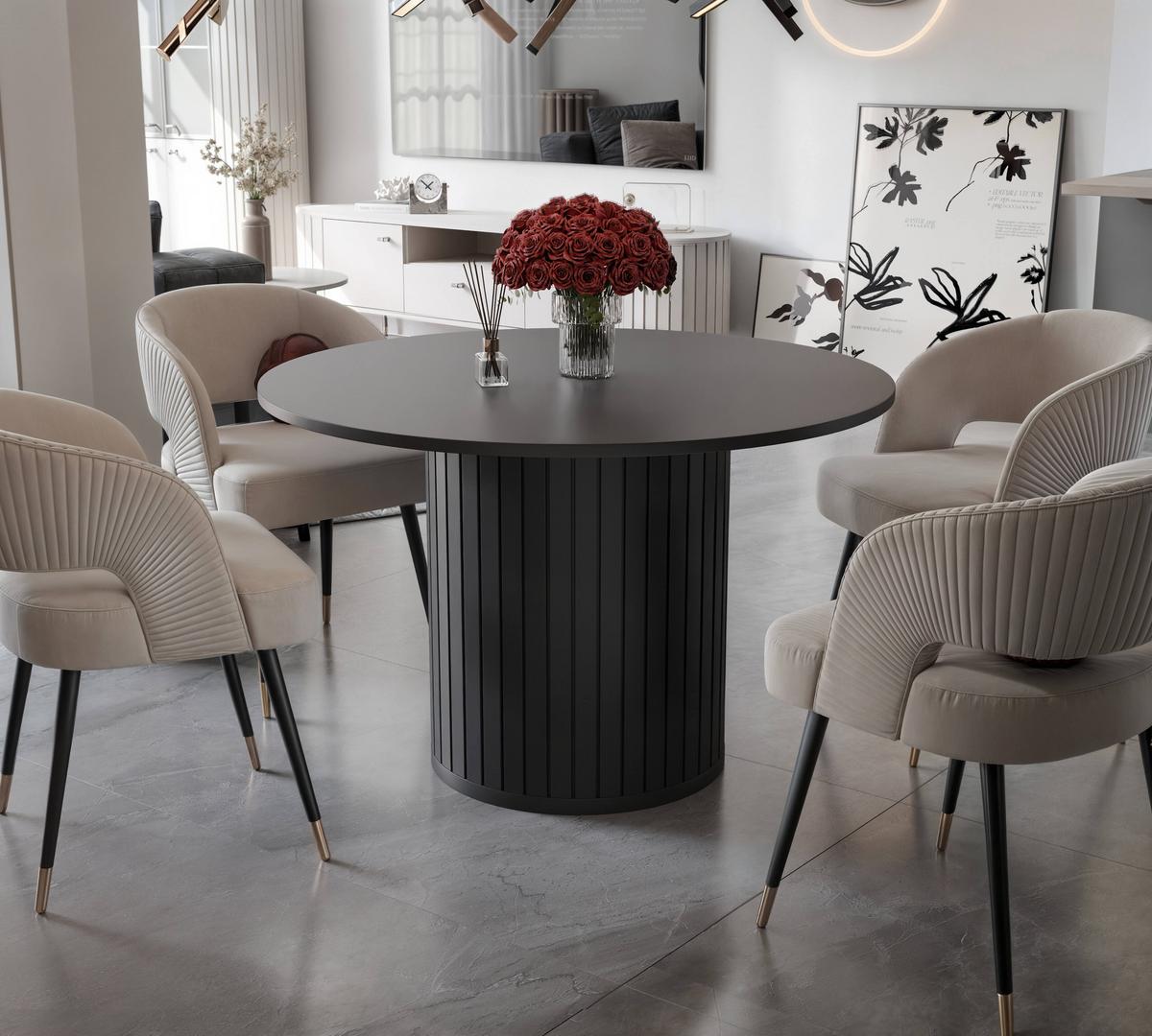 ESSTISCH rund mit geriffeltem Sockel, Schwarz - Schwarz, Holzwerkstoff (120/120/75cm) - Idohome