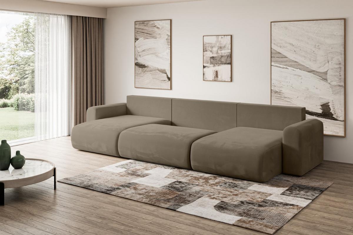 WOHNLANDSCHAFT mit Schlaffunktion und Bettkasten ORRO-U - 362x145x83 cm Braun Velours - Schwarz/Braun, Holzwerkstoff/Kunststoff (362/83/145cm) - ALTDECOR