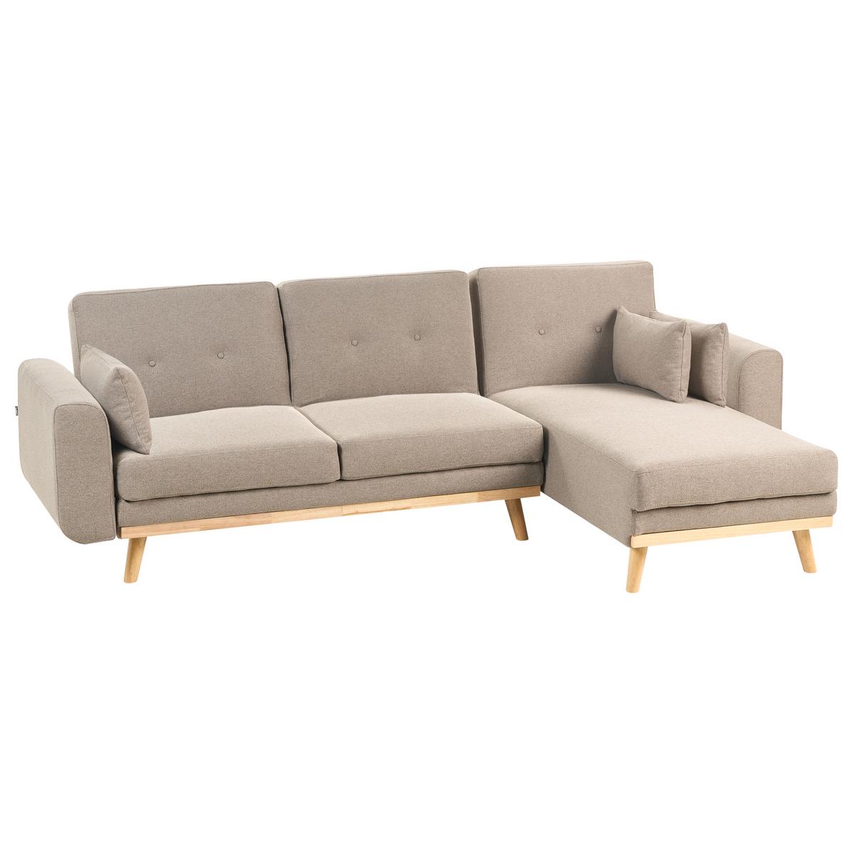 ECKSCHLAFSOFA 3-Sitzer Stoff Hellbraun linksseitig Kaarina - Hellbraun, Textil (260/152cm) - Beliani
