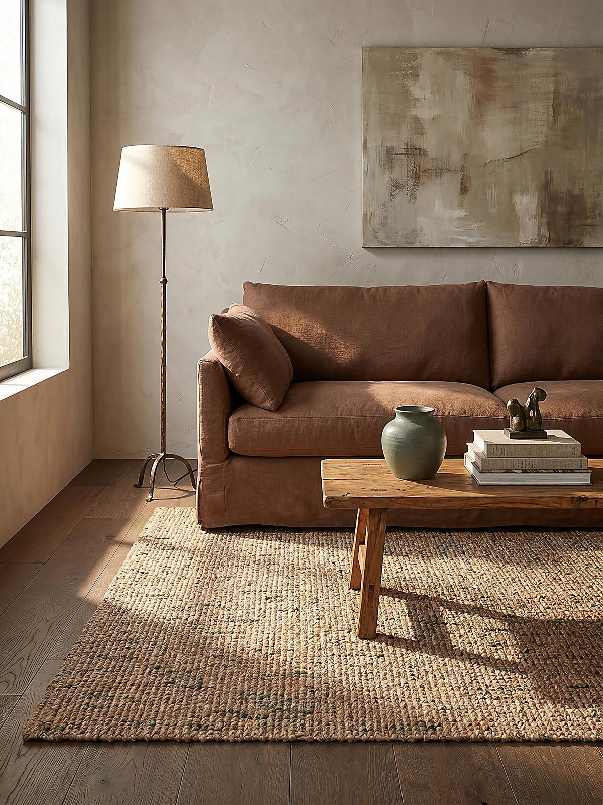 JUTETEPPICH handgewebt ERME, in Naturjute, Natur-Grün, 160 x 230 cm - Beige, Textil (230/160cm) - KADIMA DESIGN