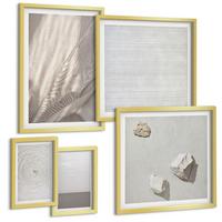 BILDER SET 5er Set - 50x50 cm & 20x30 cm & 40x60 cm Goldrahmen - Zarte Boho-Texturen der Natur - Goldfarben, Kunststoff (40/60cm) - TULUP