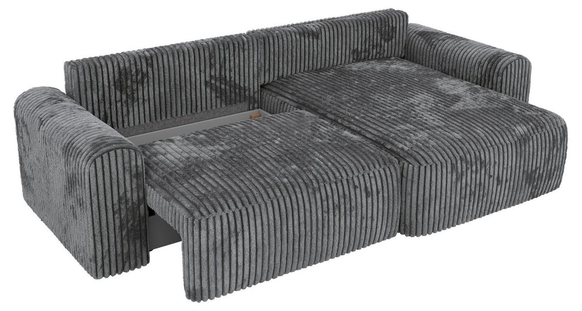 ECKSOFA NEKSON L - Grau Cord - Schwarz/Grau, Kunststoff/Textil (274/152cm) - MKS