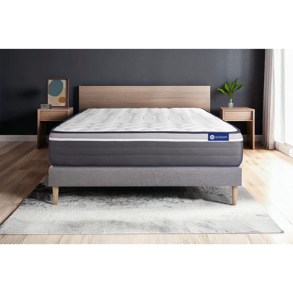 BETT Actimemo plus Memory-Schaum 160 x 190 cm h4 - Kit Bettgestell Grau - Beige/Grau, Karton/Holz (160/190cm) - ACTISOM