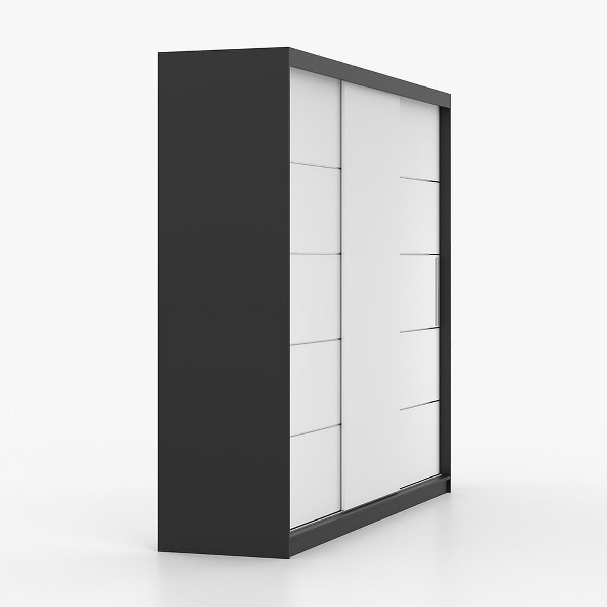 SCHWEBETÜRENSCHRANK Alba Schwarz/Weiß, ohne Spiegel und ohne LED Beleuchtung 250 cm - Alufarben/Schwarz, Holzwerkstoff/Kunststoff (250/218/61cm) - imoebel24