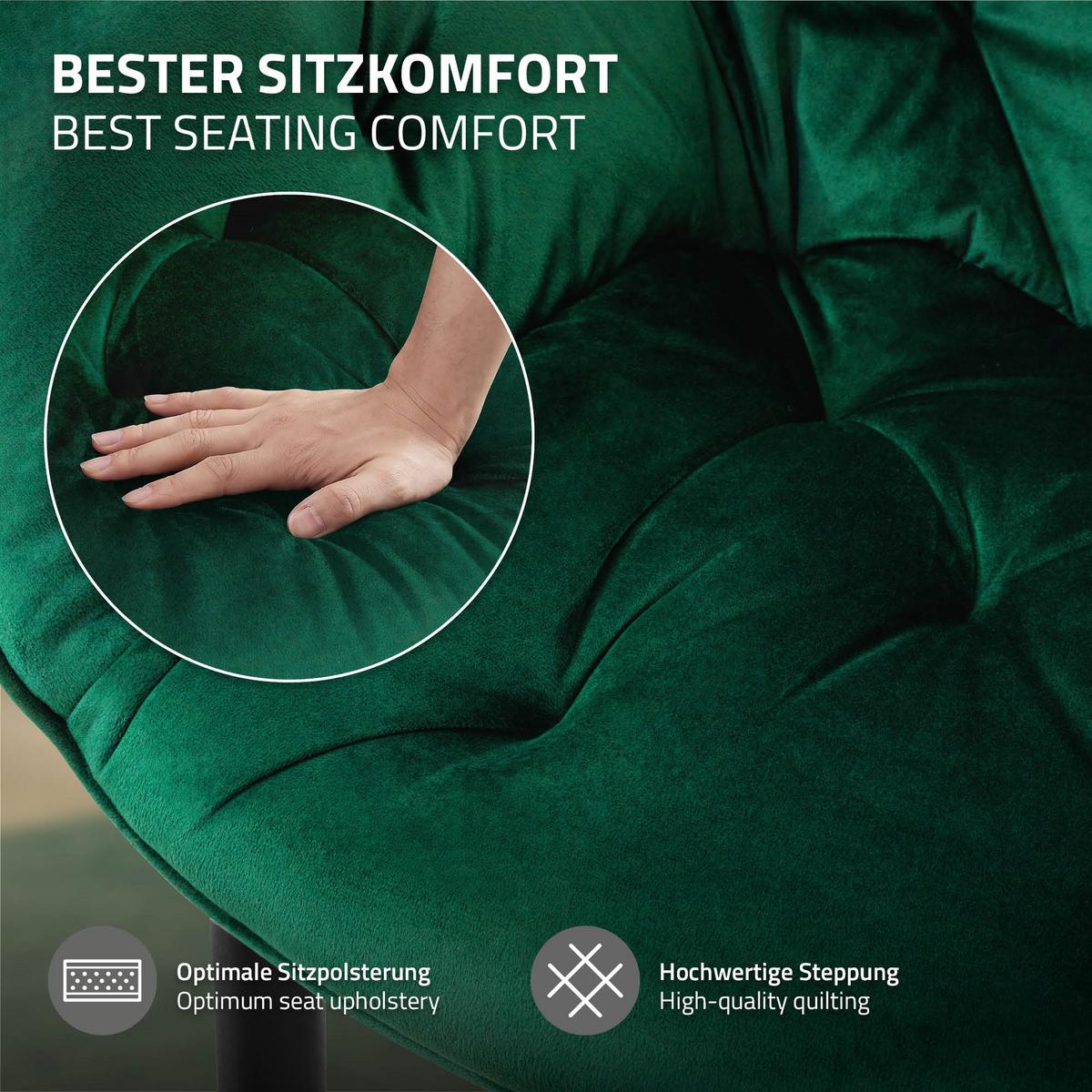 ESSZIMMERSTÜHLE 4er Set Dunkelgrün Samt - Dunkelgrün/Schwarz, Metall (67/83/59cm) - ML-DESIGN