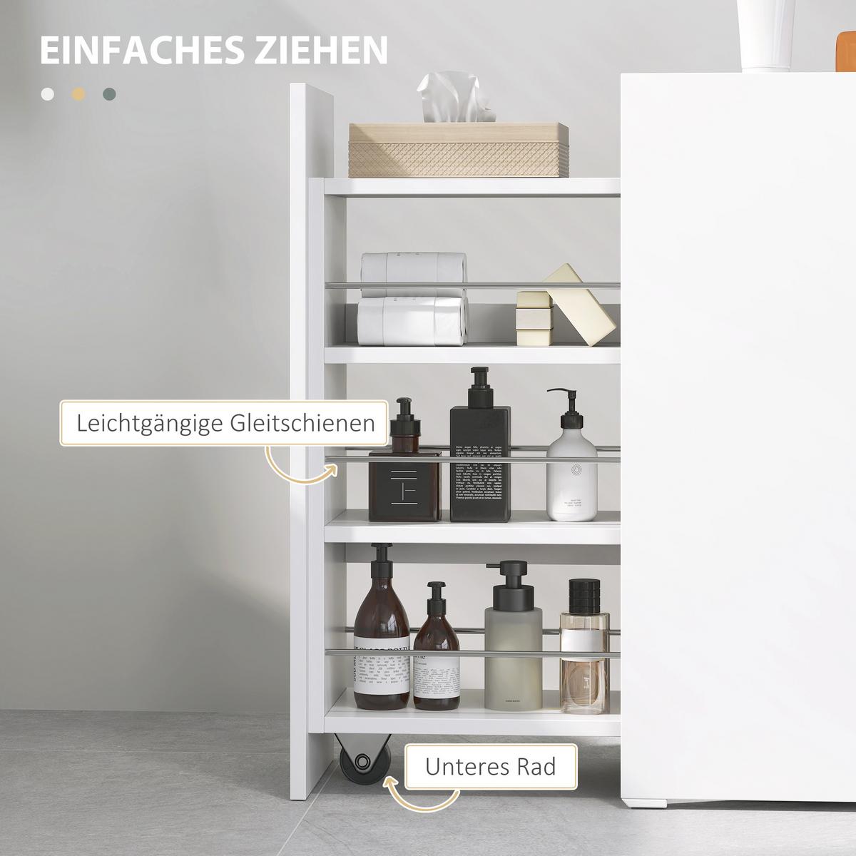 NISCHENSCHRANK Schmaler Badezimmerschrank mit tiefer Schublade, Rad Weiß - Weiß, Holz (25/66.5/47cm) - HOMCOM