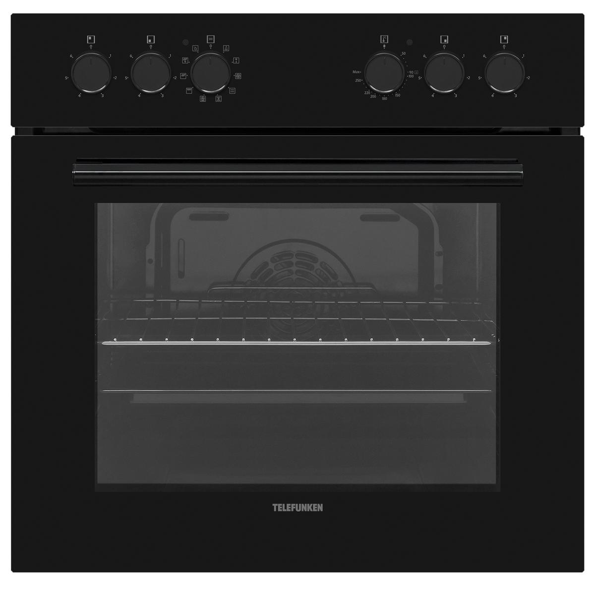 HERDSET, Backofen mit Grill und Umluft, Rahmenloses Glaskeramik-Kochfeld mit 4 Zonen, 65 Liter, 60 cm, Edelstahl - Schwarz, Keramik/Metall (59.5/59.5/57cm) - Telefunken