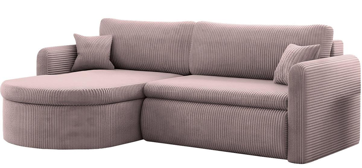 ECKSOFA Cora mit Schlaffunktion & Stauraum, Universell Rechts/Links, Rosa Cord Chenille 250/82/160 cm - Schwarz/Rosa, Kunststoff/Textil (250/160cm) - WFL GROUP