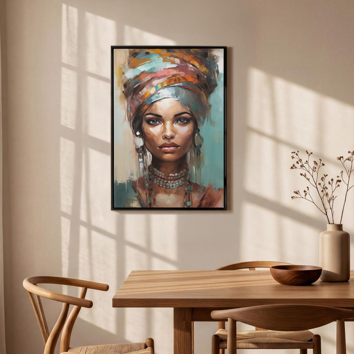 LEINWAND Bilder mit Rahmen - Frau - Kunst - Schmuck - Porträt - 60x90 - Blaugrau, Textil (60/90cm) - MuchoWow