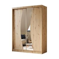 KLEIDERSCHRANK mit Spiegel-Schiebetüren und Aluminium-Leisten - VOXI - 160 cm Eiche Artisan - Eiche Artisan, Holzwerkstoff (160/216/61cm) - ALTDECOR