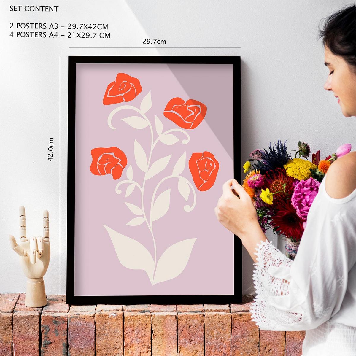 POSTER Set Mit 6 Großartige Blom In Blume Zusammenfassung Ästhetische Dekorative Gemälde Für Ihr Wohnzimmer Schlafzimmer Zuhause A3 & A4 Weißer Rahmen - Weiß, Papier (29/3cm) - Nacnic
