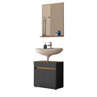 BADMÖBEL-SET 2-teilig grau matt, Wotan Eiche, Badkombination 60 cm - Eiche Wotan/Schwarz, Glas/Holzwerkstoff (61/200/34cm) - Furn.Design