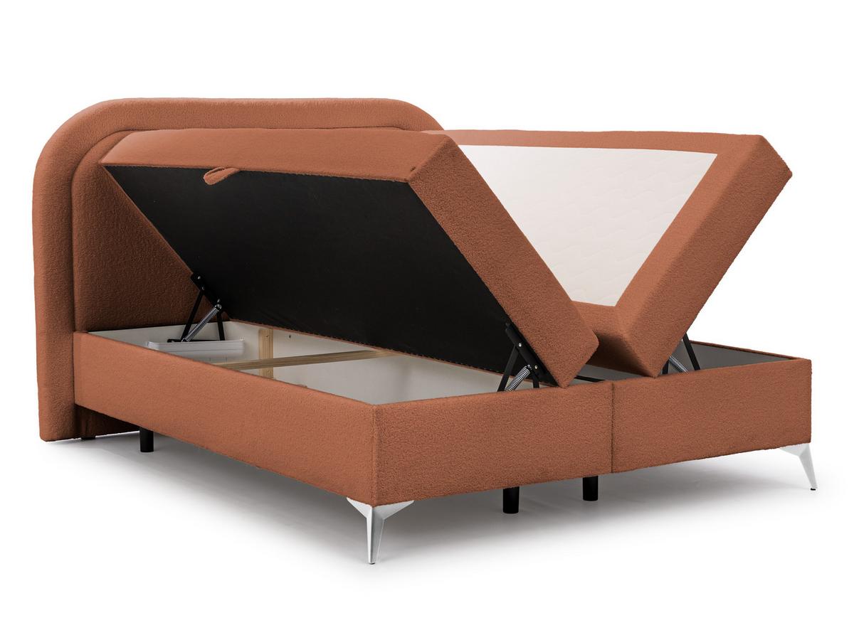 BOXBETT Sonna 160/200 cm Terrakotta Bouclé-Stoff mit abgerundetem Kopfteil und mit silbernen Metallfüßen - Silberfarben/Terracotta, Holz/Textil (160/200cm) - S-Style Möbel