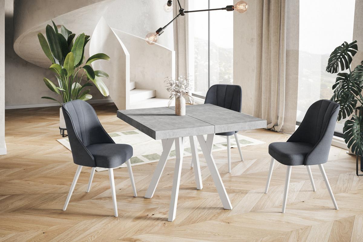 QUADRATISCHER Esstisch ausziehbar – Moderner Wohnzimmertisch und Küchentisch – Tisch mit Holzbeinen, Durchmesser 120 cm - 220 cm - Farbe Graphit - Weiß/Grau, Holzwerkstoff (120/120/77cm) - Alpi-Möbel